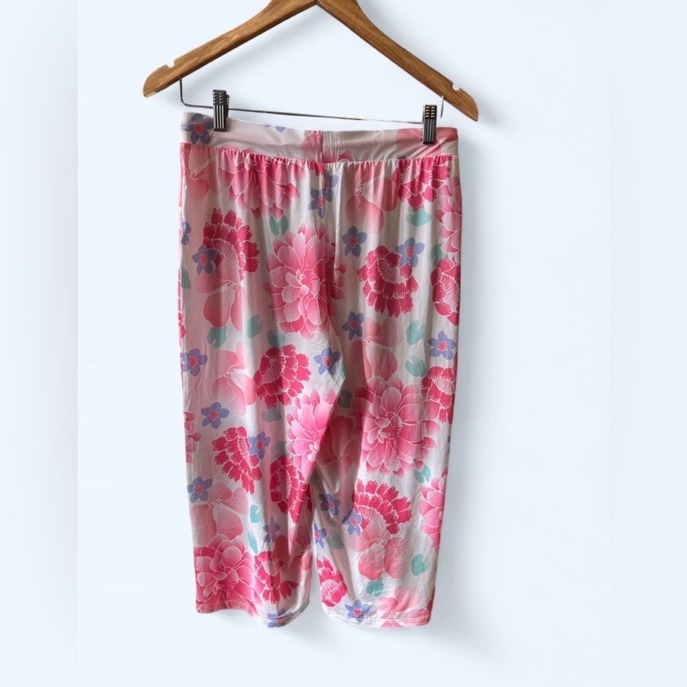 La Vie En Rose Women’s White Pink Floral Cozy Capri Pajama Pants Small - Picture 4 of 7